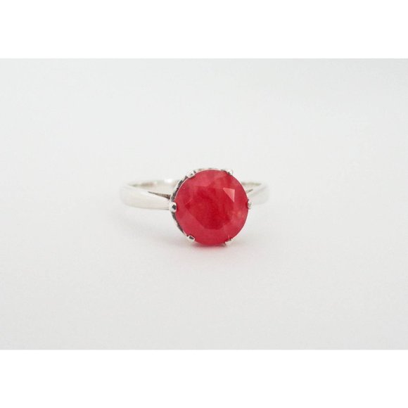 Natural Red Rhodonite Ring, Natural Faceted Rhodonite Sterling Silver Size 7.5 - Picture 2 of 7